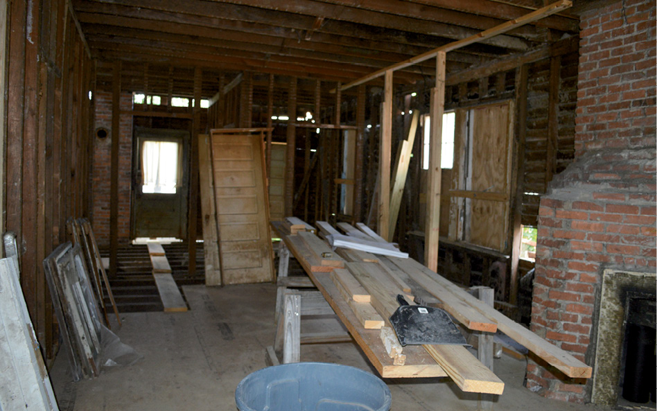 The kitchen and living area during construction