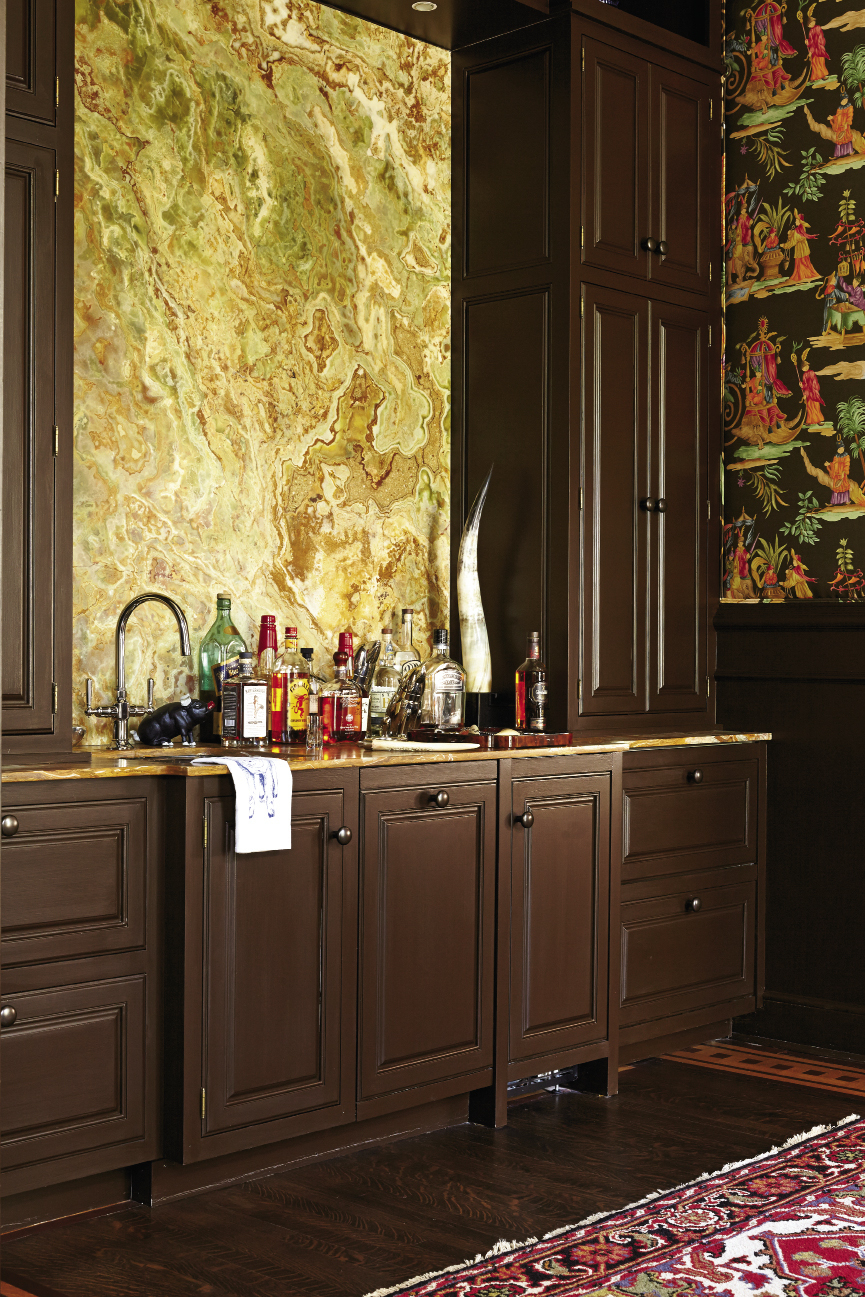 Russian onyx marble headlines the bar—formerly an anteroom.