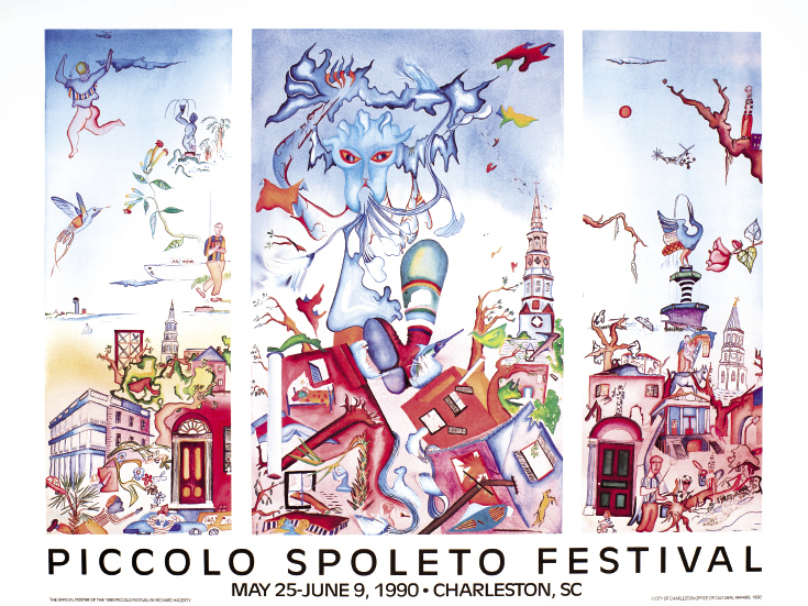 Hagerty’s work has graced Piccolo Spoleto posters five times over, including the 1990 triptych titled Hurricane Hugo, as well as a poster for the Sophia Institute’s Mosaics of Mary event in 2003.