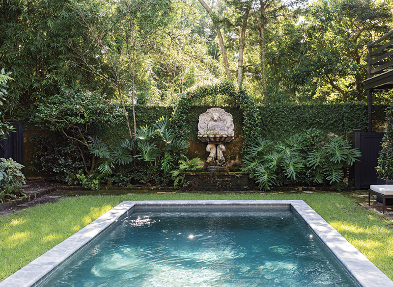 A modern saltwater pool was added during a 2014 renovation, bringing a new water feature to the classic garden rooms Briggs was known for.