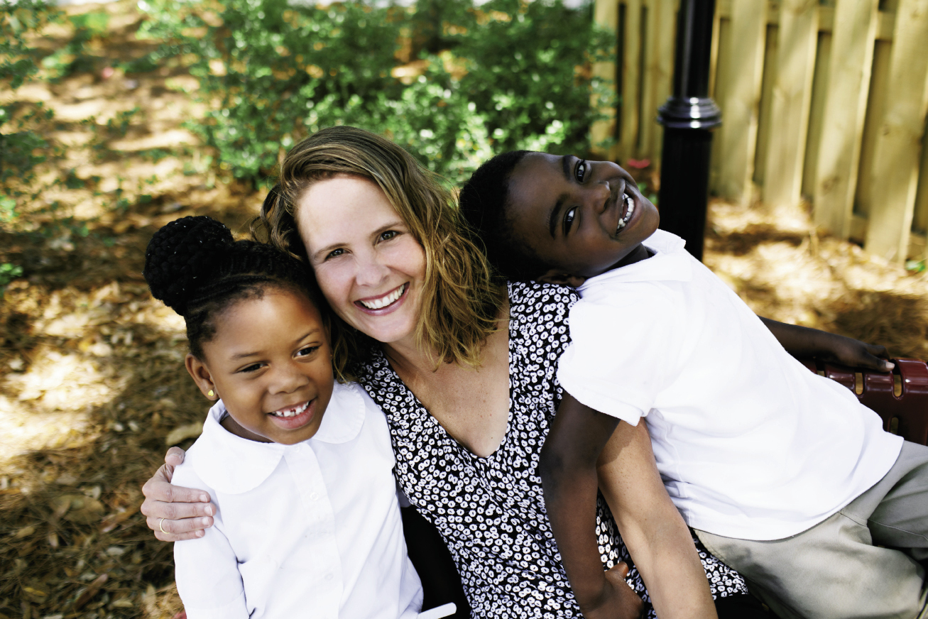 Bridget Laird with students Jah’Vayah Garrett (left) and Davian Brown at Memminger Elementary School
