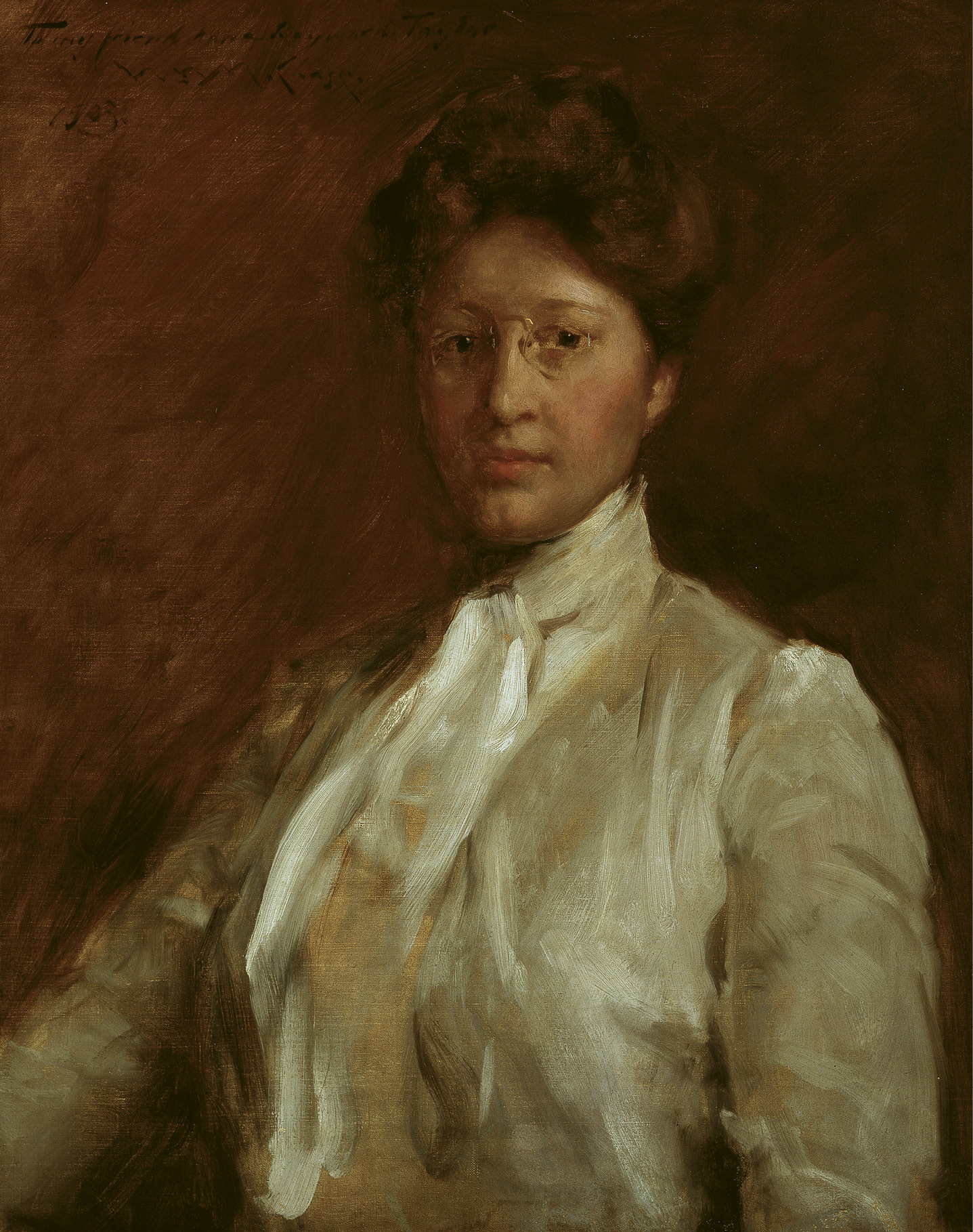 Taylor studied with renowned portrait artist and American Impressionist William Merritt Chase in Holland during the summer of 1903. Chase later visited her family in Columbia and painted three portraits of them, including this one of Anna.