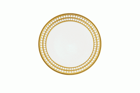 Perlee 22K gold-rimmed dessert plate of French Limoges porcelain by L’Objet ($220) ESD