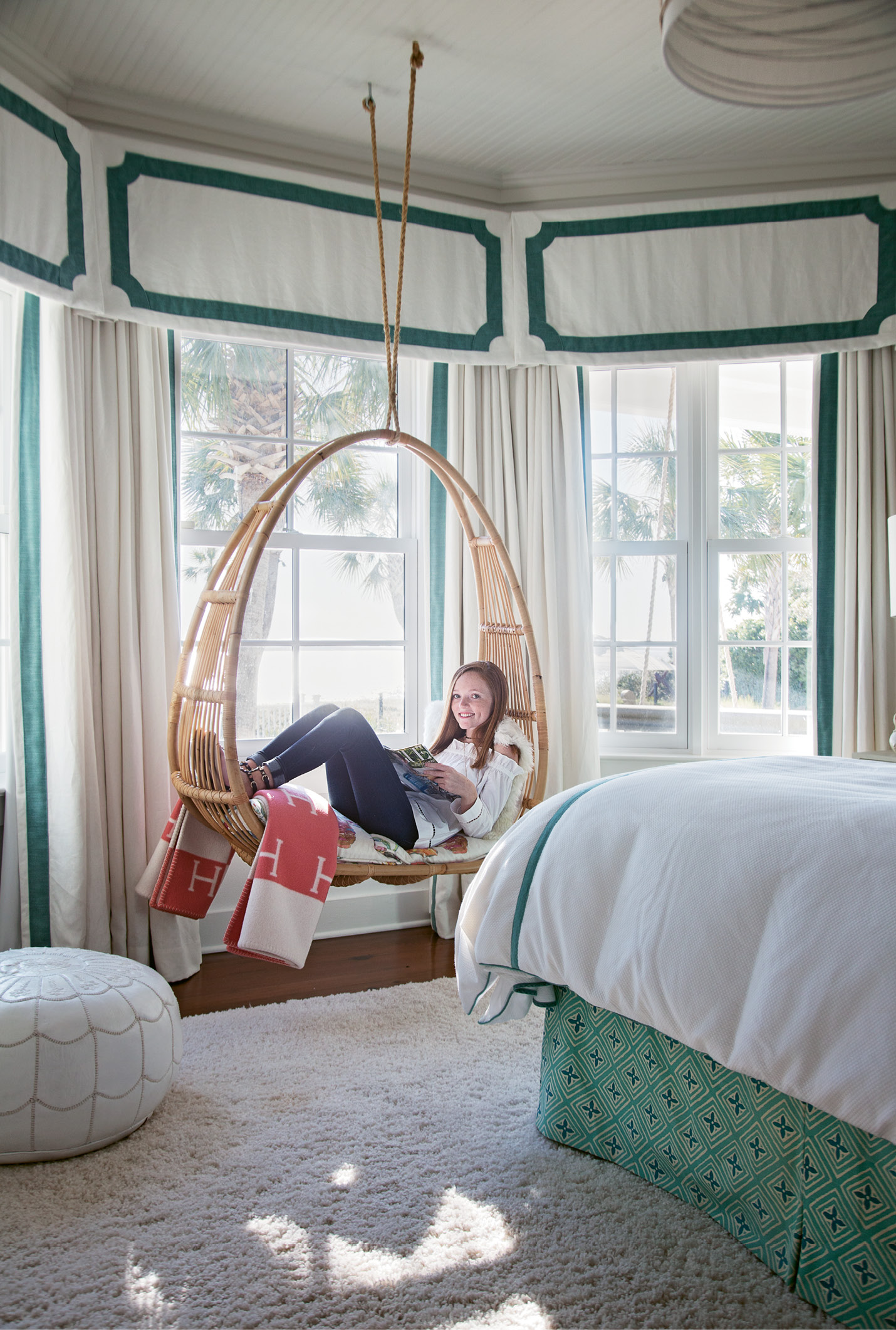 IN THE SWING: Alyssa’s room features a favorite spot for lounging or doing homework.
