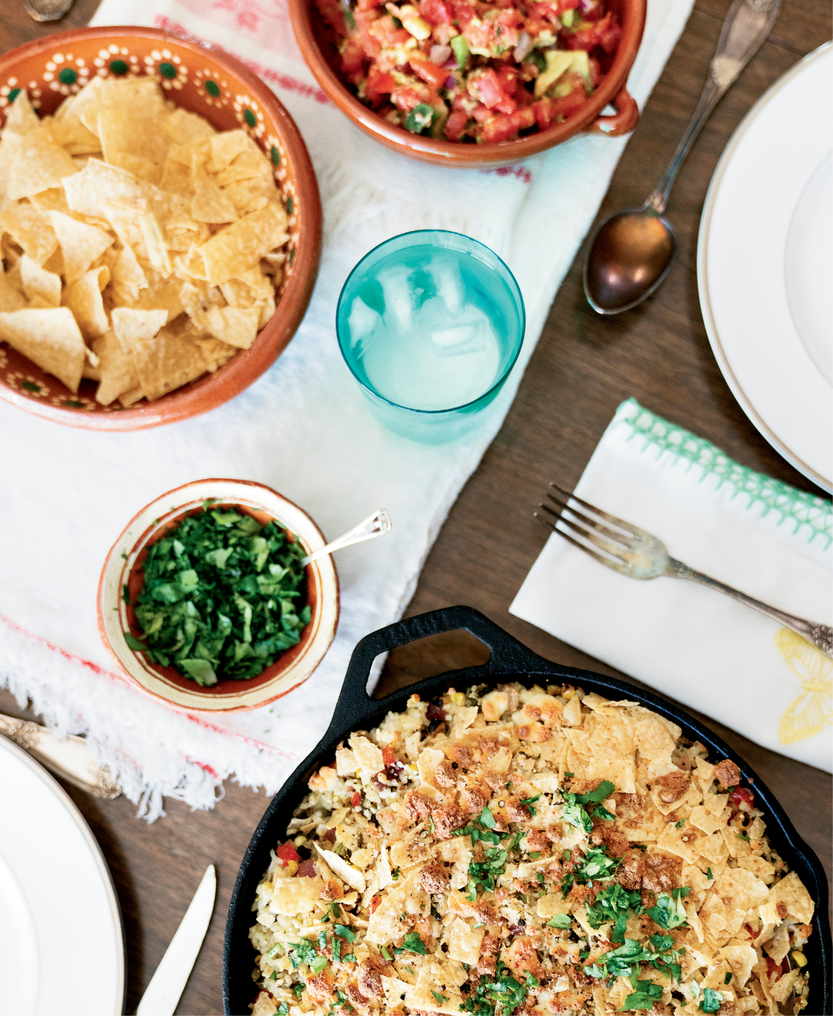 “When we get into a rut, I ask the children to give me a country—Mexico, Italy, China—as a jumping-off point for a dinner plan,” says Morey. Poblano peppers pop in this Mexican-inspired corn and rice dish.