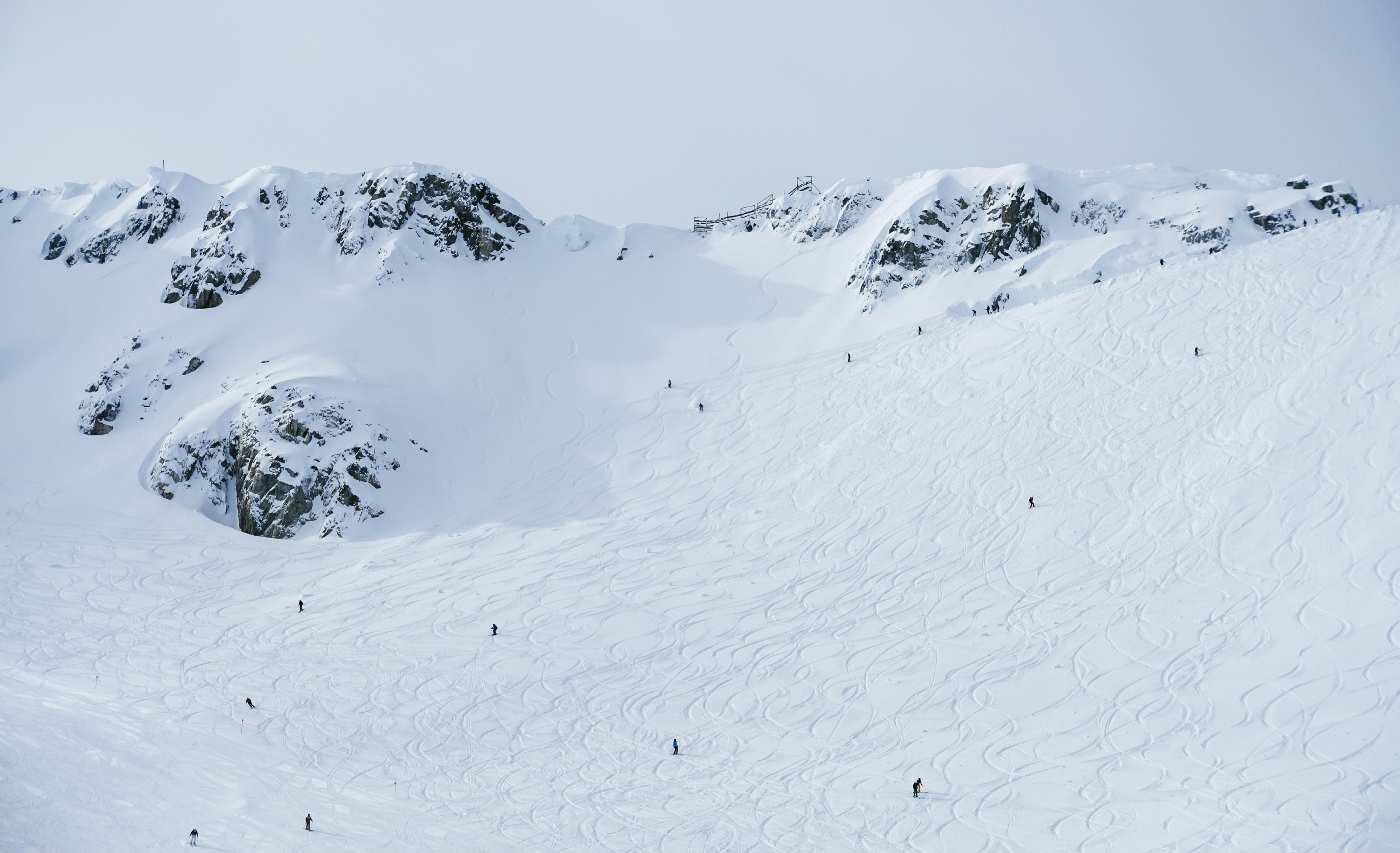 Bowls for Days: Whistler Blackcomb’s skiable terrain is so vast that there’s almost always a place to carve a few fresh tracks into a snowy bowl.
