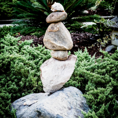 One of a dozen stone stacks on the property