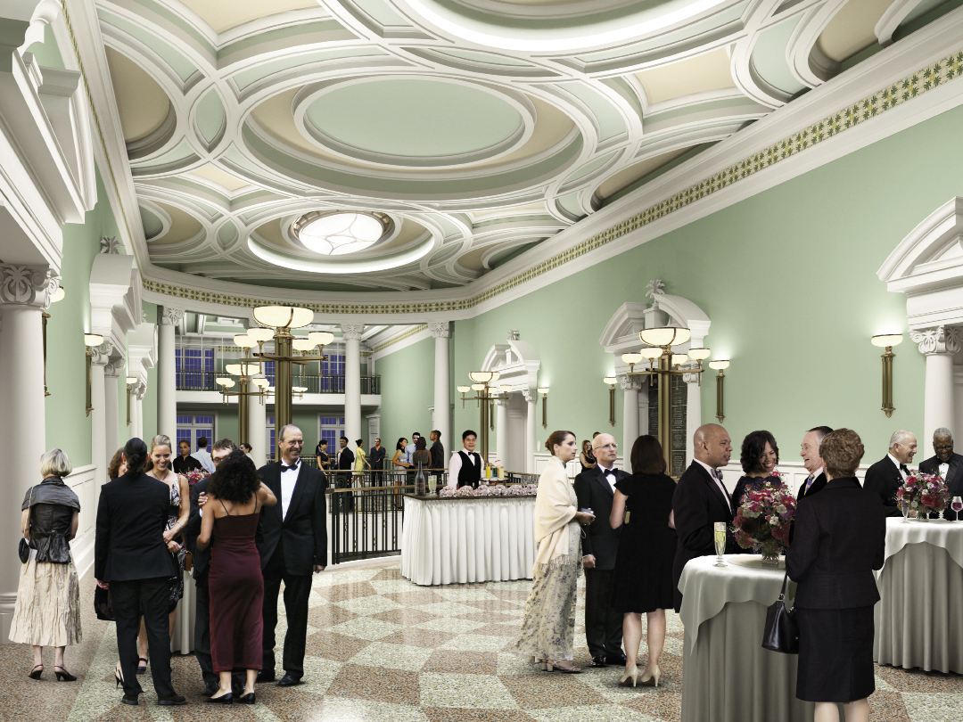 The elegant Gallery, Dress Circle, and Upper Grand lobbies offer additional event space, and the Founders Hall, reserved exclusively for major donors, will host distinctive private receptions and functions.