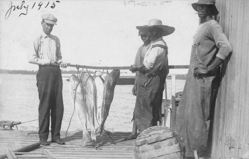 The photo More Scaly Specimens by Frank G. Tarbox, of Gullah fisherman was taken on a narrow strip of land between Mosquito Creek and Winyah Bay on South Island, near Georgetown, South Carolina. The fishing village was discovered in 2017, when human remains were found in the eroding shoreline after Hurricane Irma.