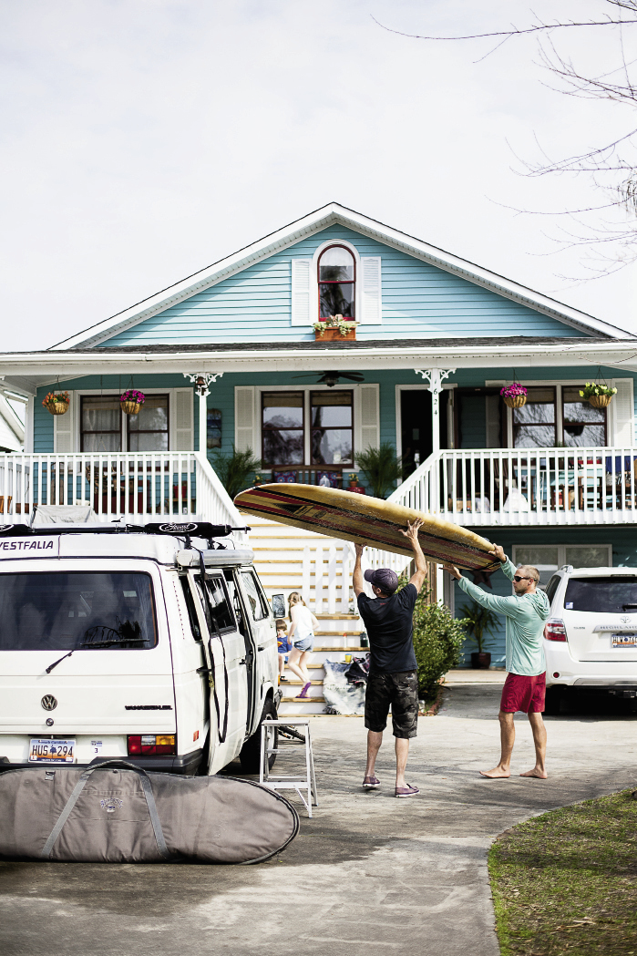 Dixon’s VW camper has provided a home base for surf missions across the South.