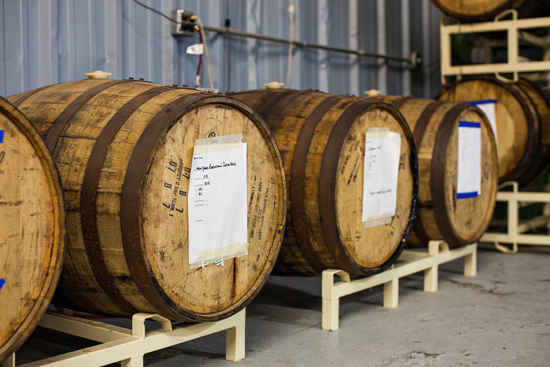 Bourbon Barrels aging beer.