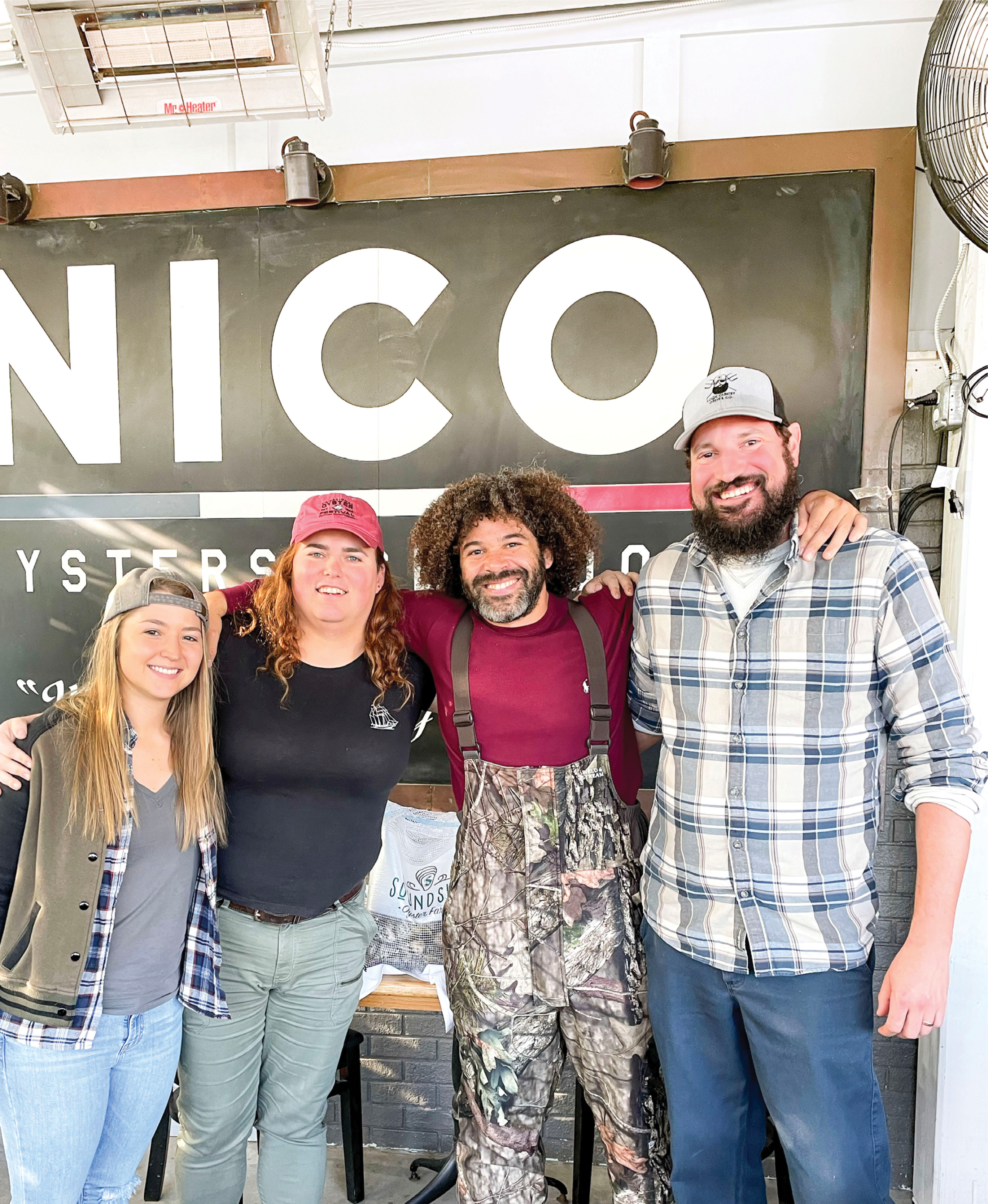 Isabella Macbeth (second from left) is just as comfortable behind the raw bar of seafood stalwart Nico as she is onstage competing against pro shuckers from across the US. Hear from Macbeth—pictured here with competitive shucker Brooklyn Paul, North Carolina oyster farmer Ryan Bethea, and Pearlz bar manager Nate Alton—in this issue’s 15 Minutes With.