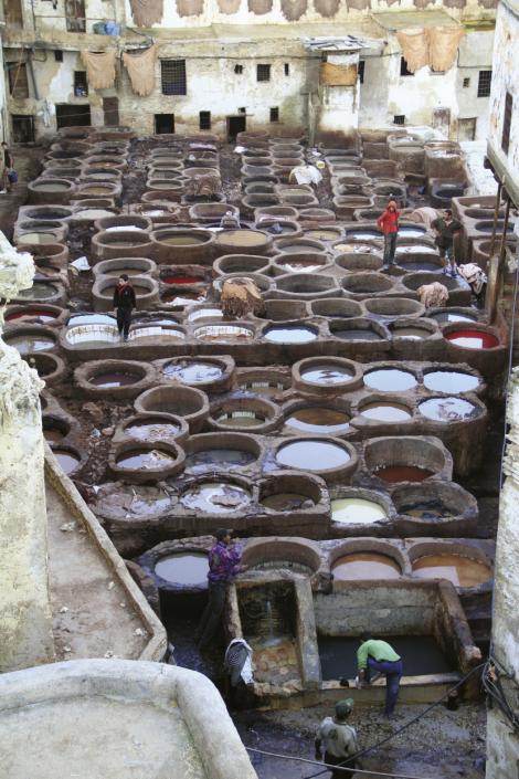 Dye pots in the leather tanneries of Fez.