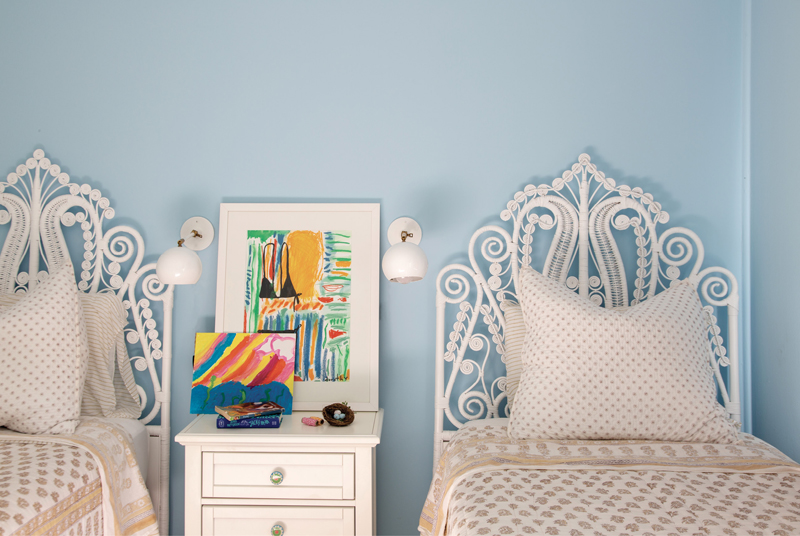 Comfortable Quarters: Seventies-inspired wicker headboards from Serena &amp; Lily lend a touch of girlish charm to the daughter’s bedroom.