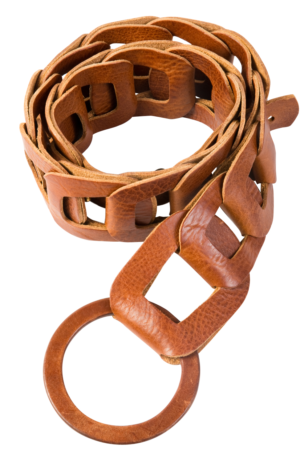 Brave leather link belt in cognac, $110 at Lori + Lulu