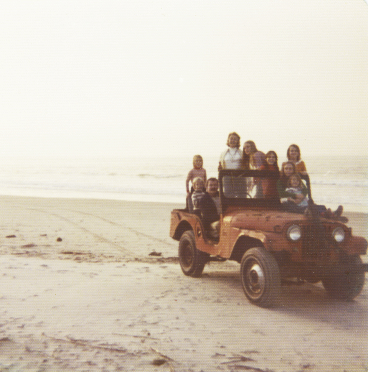 Marshall’s dad, Neil, drives the family on front beach jaunts in their Willys jeep.