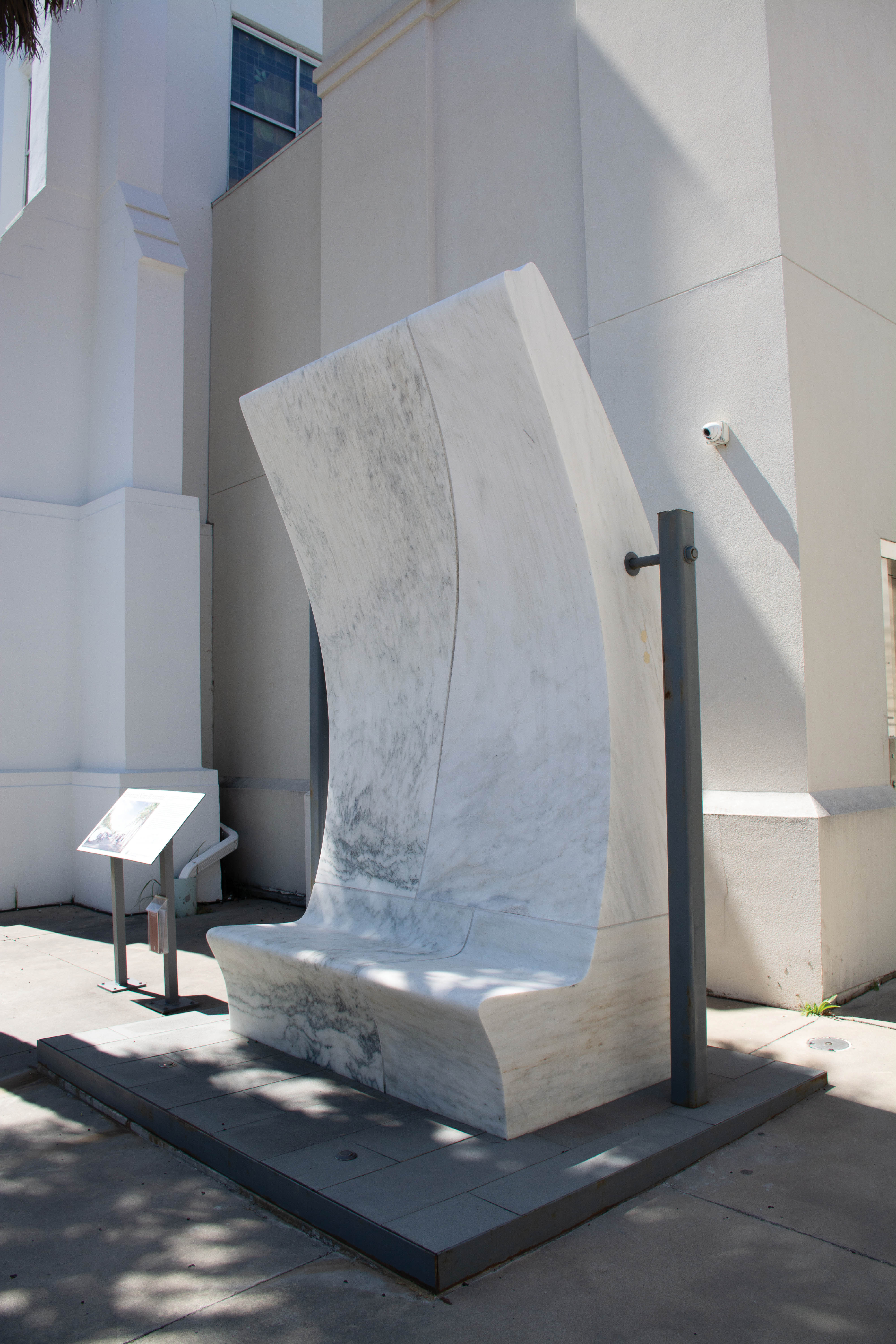A section of the fellowship benches, crafted of marble from Danby, Vermont; completion of the “Memorial Courtyard” is expected by year’s end.