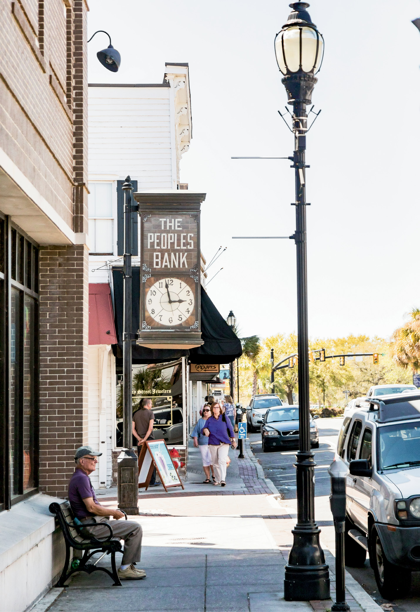 A view of Beaufort’s riverfront downtown and Bay Street lined with retail shops and restaurants