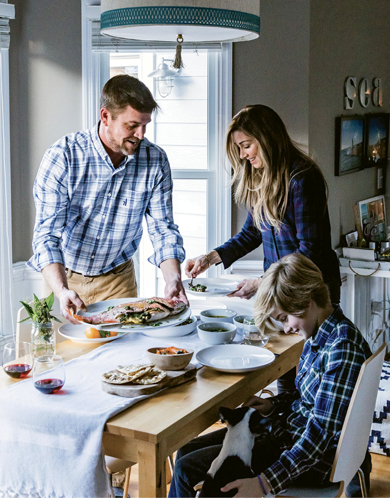 Groseclose makes dinner with her husband, Jason, and son, Christian.