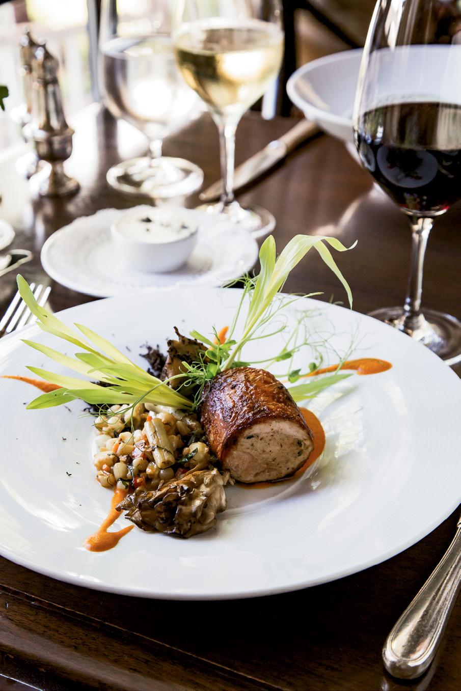 Chef Chris Huerta’s roulade of stuffed guinea hen with roasted local mushrooms