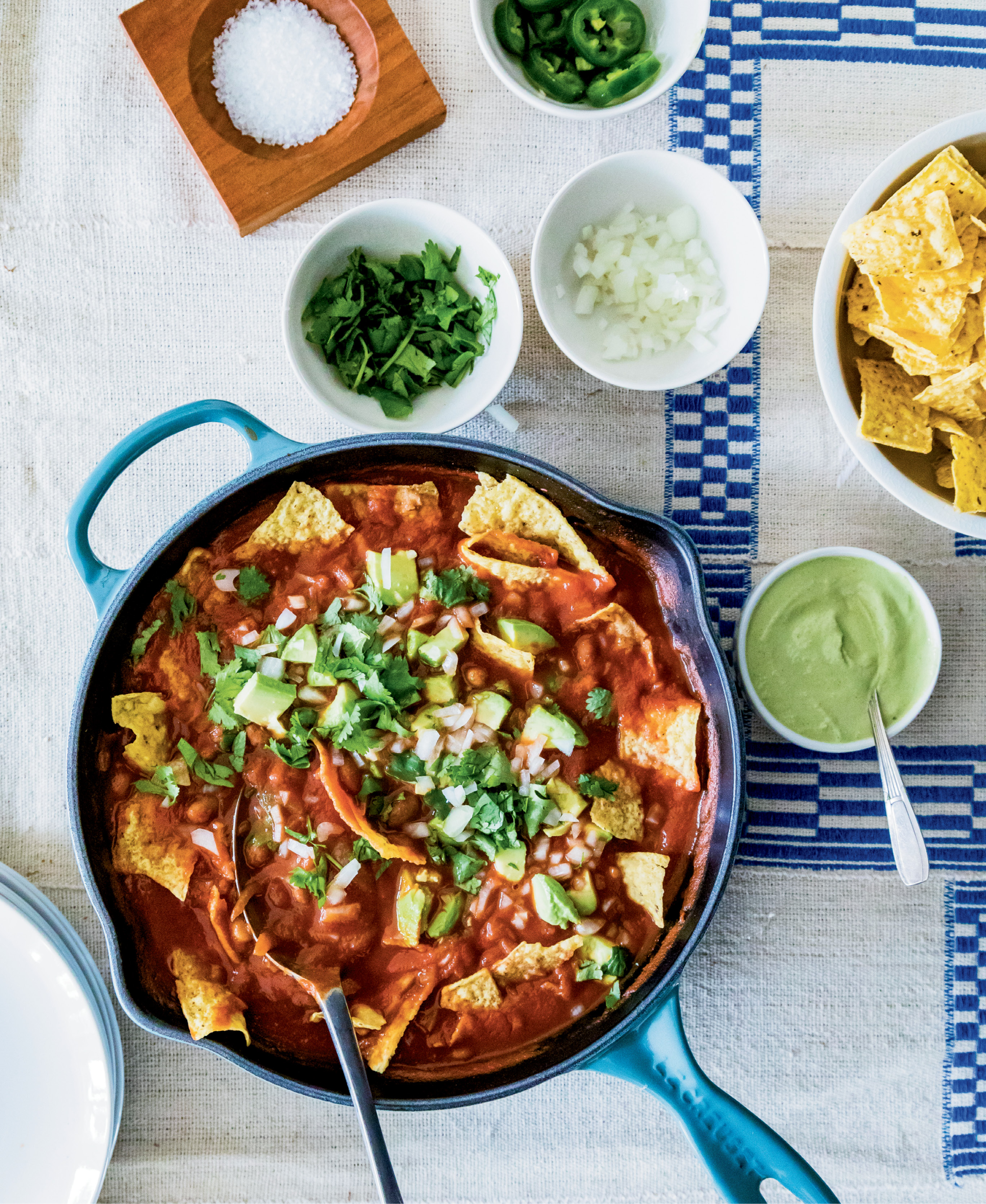A crowd-pleaser from One Part Plant: chilaquiles with cilantro cream