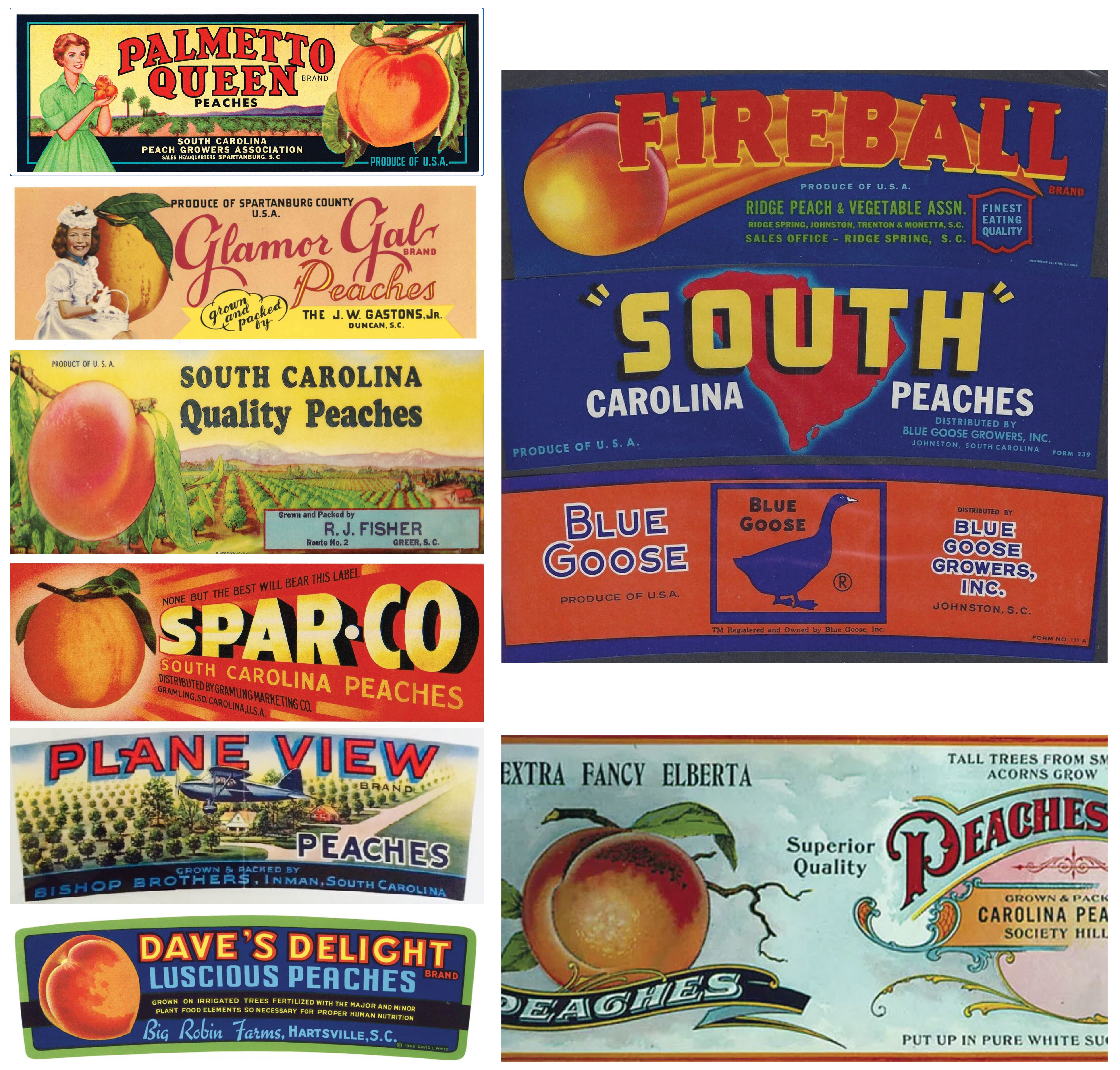 Vintage South Carolina peach carton labels.