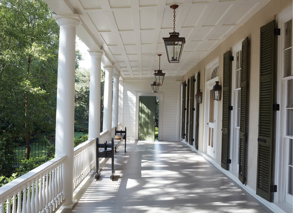 Charleston Charms: The home’s wide triple piazzas are atypically large for the period, according to architect Glenn Keyes. They were likely added in the 1850s when the structure was updated with Greek Revival detailing. The lower piazza (pictured above) is the formal entrance.
