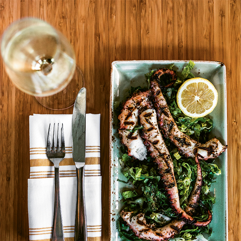 Splendors of the Sea - Tenderly cooked and charred on the grill, octopus makes a stunning showing at Stella’s.