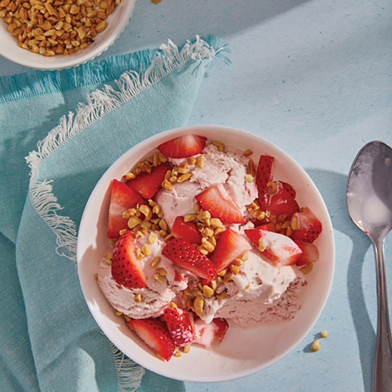 Make strawberry ice cream with the Lee Brothers’ recipe. Top with sweet and salty crushed peanuts for additional flavor and texture.
