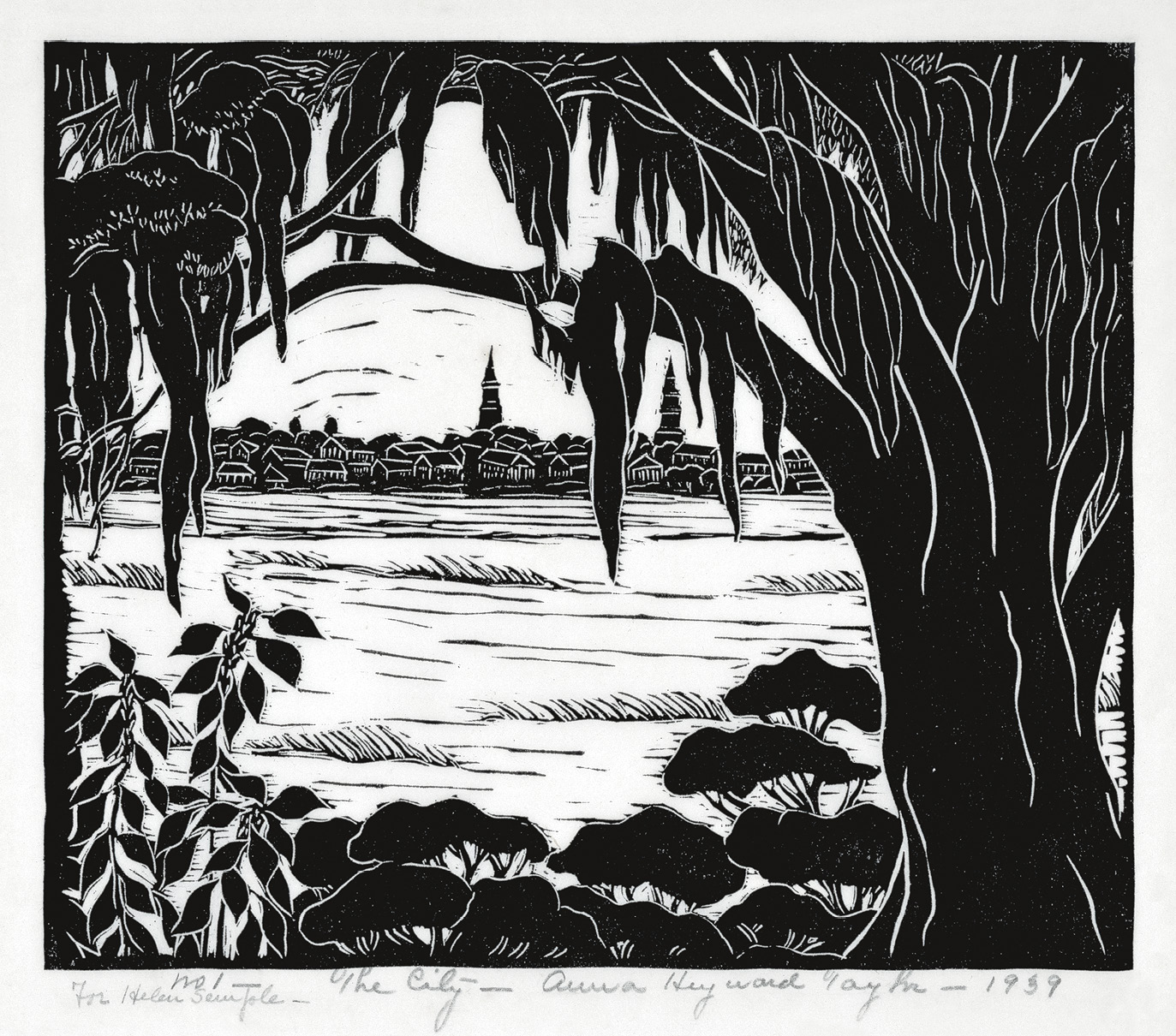 Taylor moved to Charleston in 1927 and produced numerous signature works of the region, including this woodblock print, The City, in 1939.