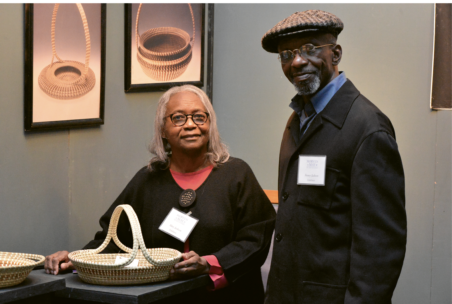 Family Enterprise: Jackson credits her husband, Stoney, who specializes in bulrush baskets, for suggesting design ideas. He also harvests her materials and has been a steady presence throughout her career.