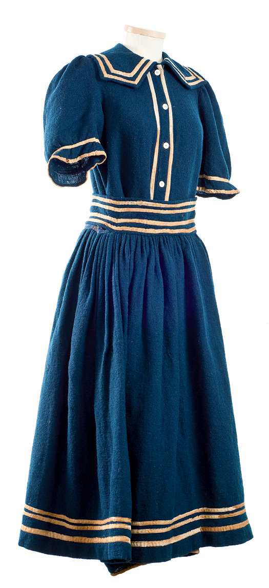 Circa 1890 - It may have become socially acceptable for women to swim in the final years of the 19th century, but they would still have added stockings, shoes, and a cap to this wool suit.