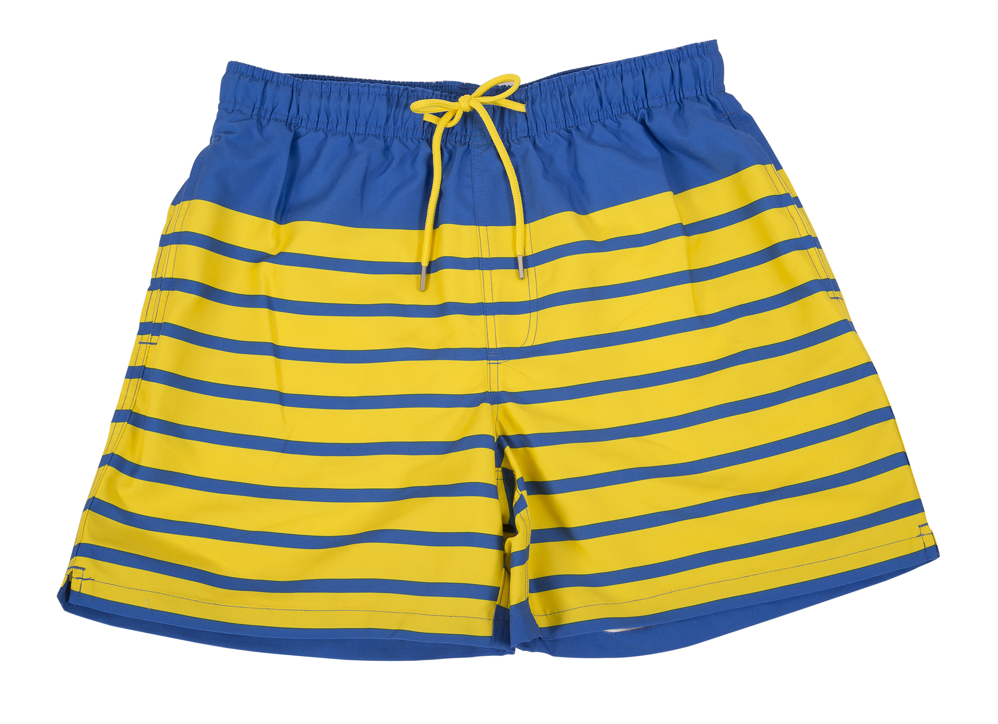 Southern Tide &quot;For Shore Stripe Swim Trunk&quot; in &quot;royal blue and vibrant yellow,&quot; $85 at M. Dumas &amp; Sons