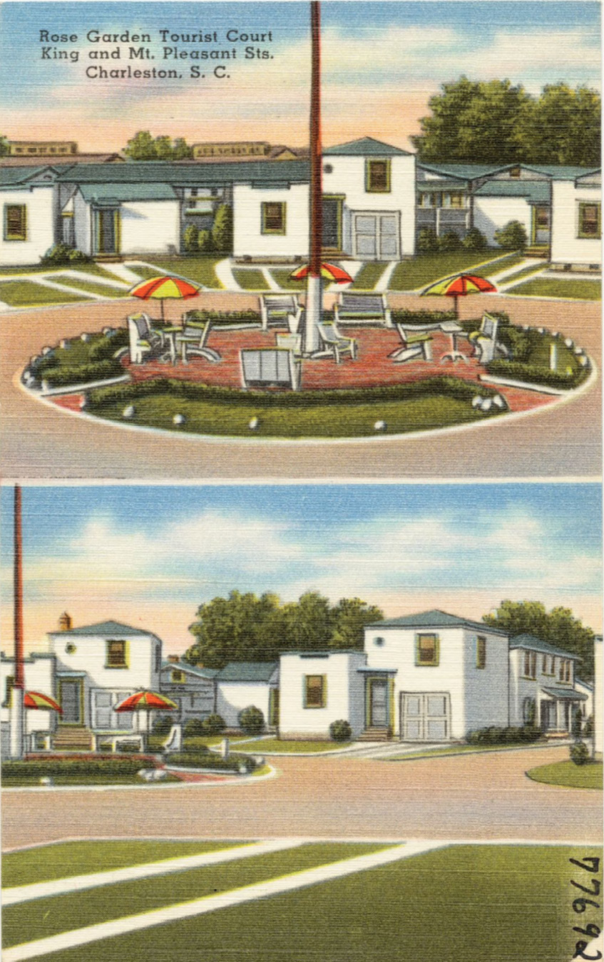 Rose Garden Tourist Court: This motel, located downtown on Mount Pleasant Street at King Street where Joseph Floyd Manor now stands, advertised its “Coffee Shop—Steam Heat—80 rooms with bath and telephone.”
