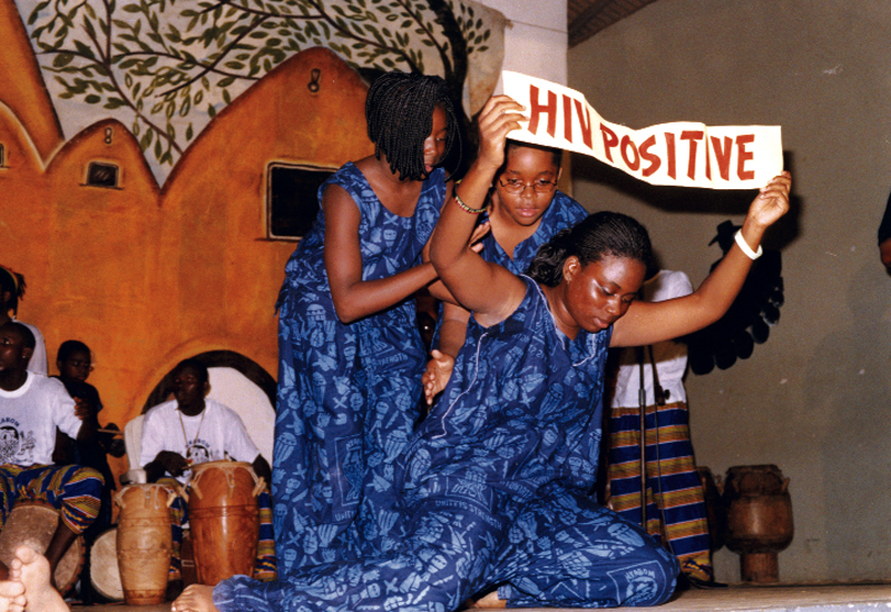 Members of Djole teamed with Nkabom, a Ghanian troupe, to produce a music and dance drama illustrating the ravages of AIDS