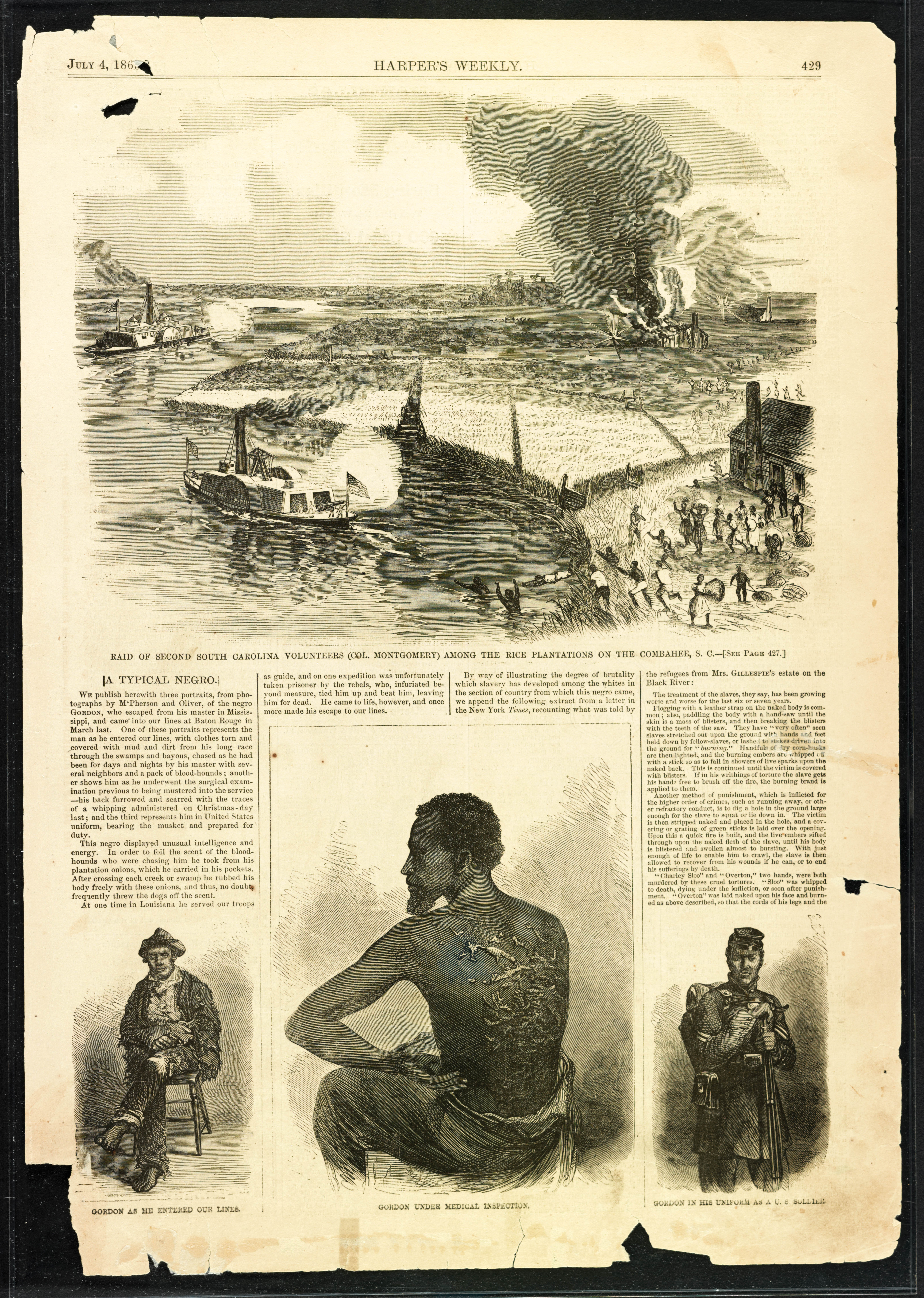 Leading the way: A Harper’s Weekly illustration depicts the daring moonlit raid, as Union ships, carrying Tubman (top) and 150 Black soldiers, traveled the circuitous Combahee River to free 756 enslaved people. One of the three steamboats ran aground.