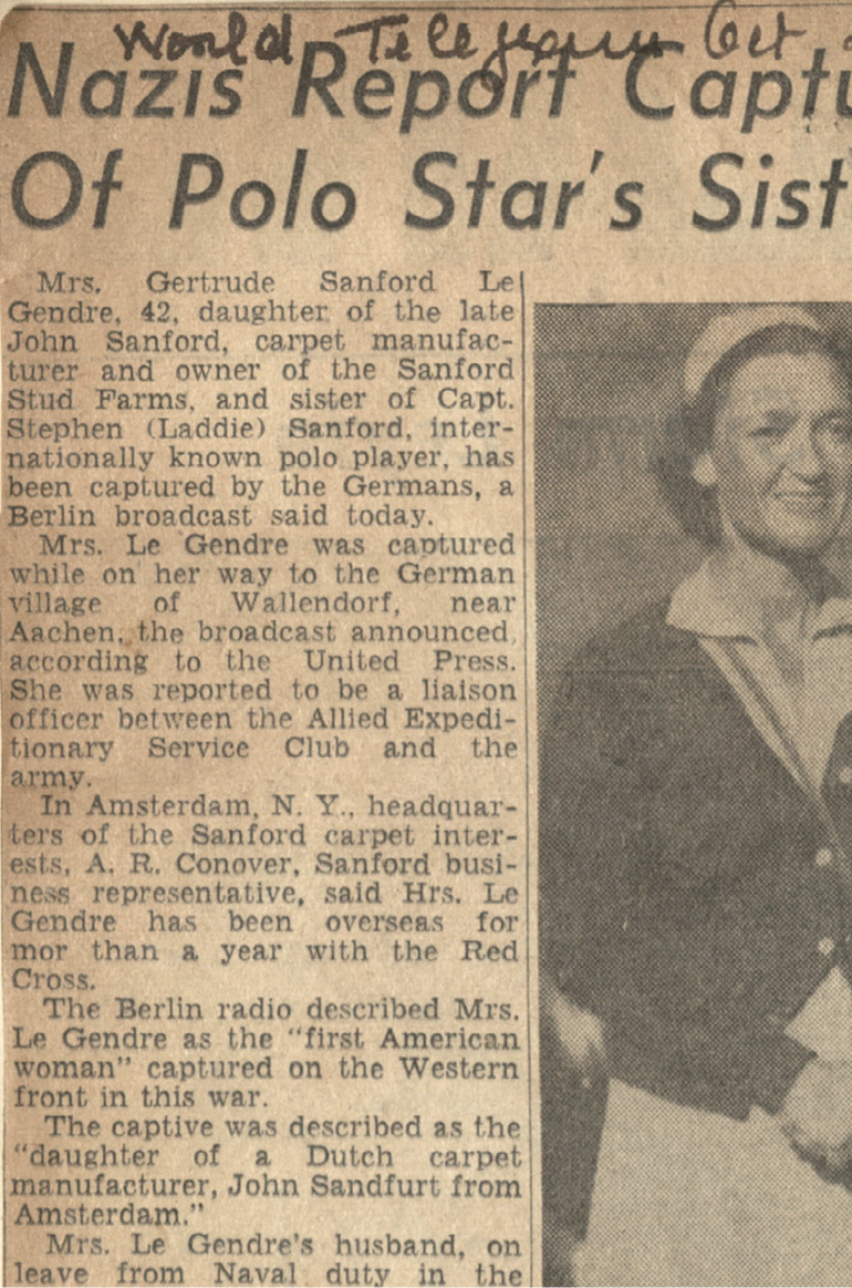 Newspaper headlines announce Gertrude’s capture by the Nazis.