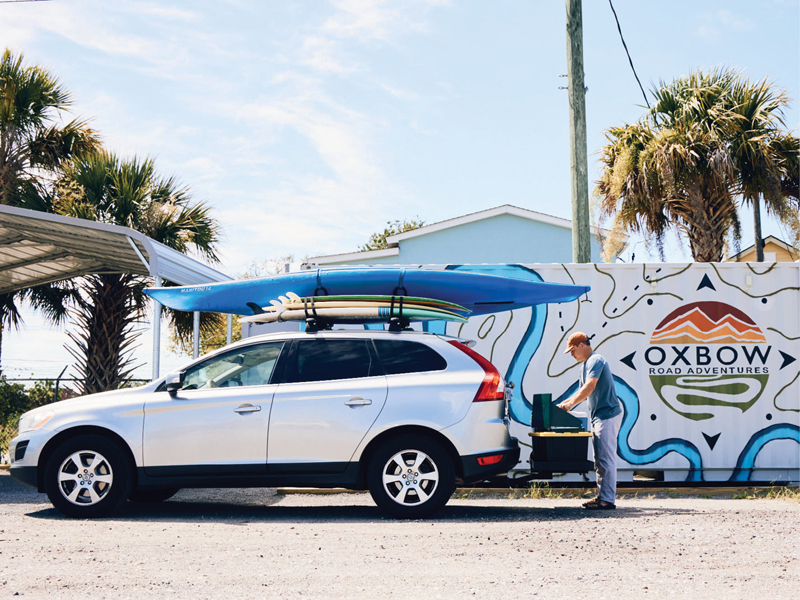 Drive In, Gear Up: Before a trip, customers can bring their car or truck to Oxbow Road Adventures to be outfitted with gear for camping excursions.