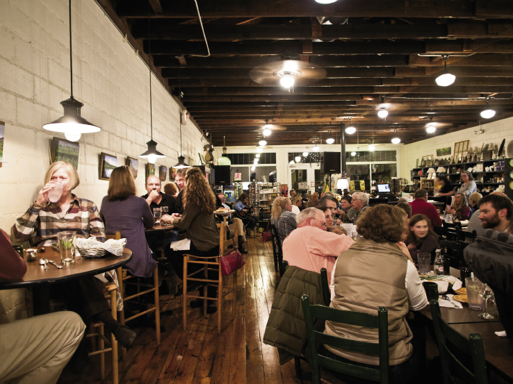 Tables fill quickly on Saturday nights for the live music, dinner, and pie at the Café at Williams Hardware in Travelers Rest.
