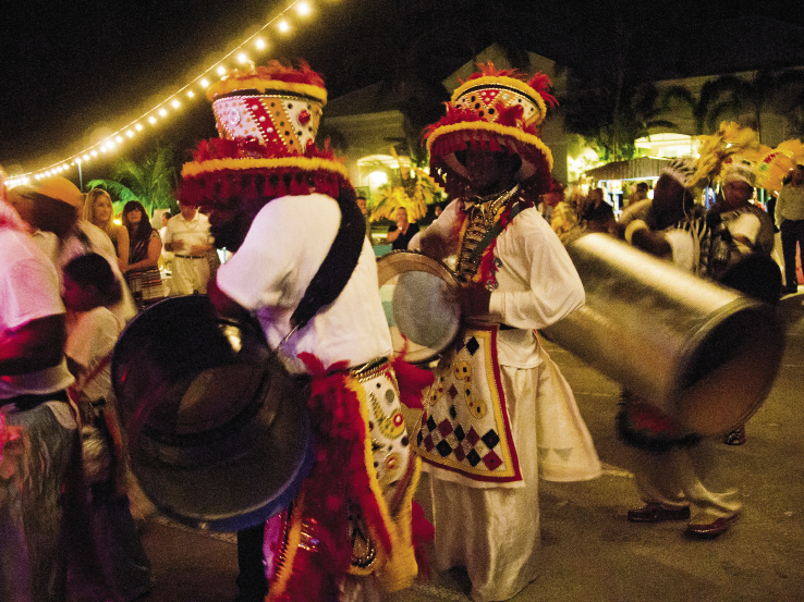 A Bahamian Junkanoo parade fills the Exumas’ night with music and color.