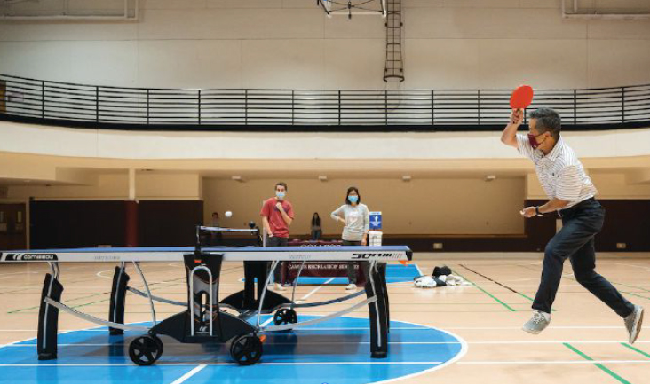 Playing ping-pong with students in November 2020