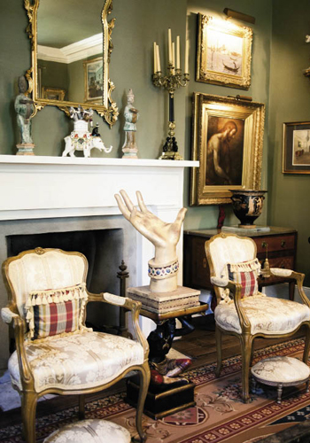 With the wide scope of objets d’art that adorn these surroundings—such as 1,100-year-old Chinese funerary statues of the Tang Dynasty and a circa-300 B.C. Greek urn (right), fireside chats take visitors around the world and through countless eras. And that, say the home-owners, is the point. “We love to entertain,” says Gerald. “It’s all about sharing.”