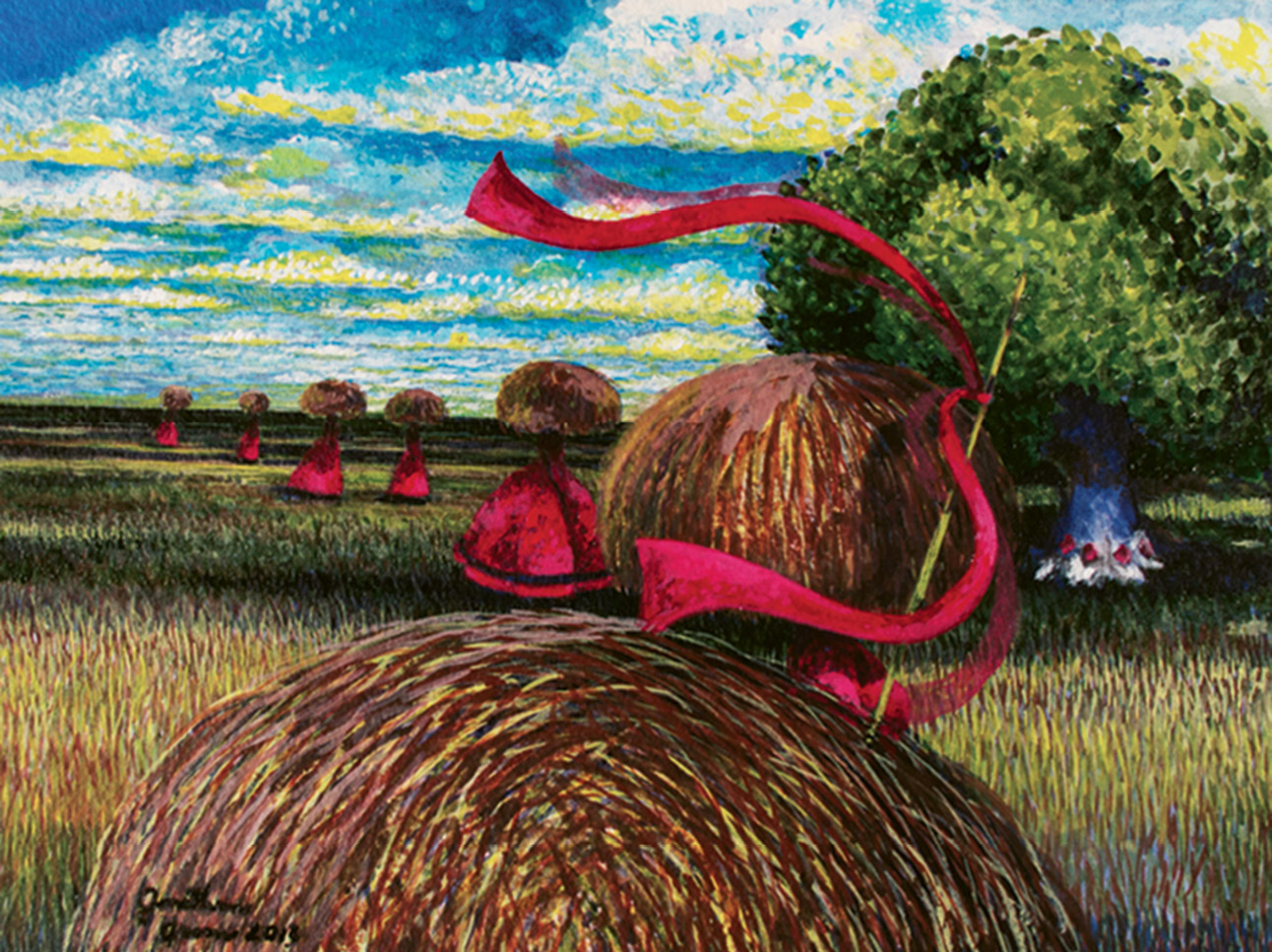 Rice Carriers (acrylic on watercolor, 11 X 14 1/2 inches, 2012)