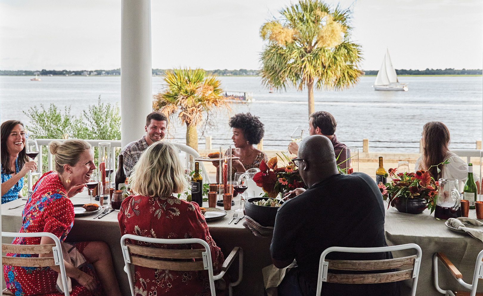 With its Charleston Harbor vantage and welcome breezes, Molly and Ted Fienning’s front porch makes a cool spot for a hot (sauce) party.