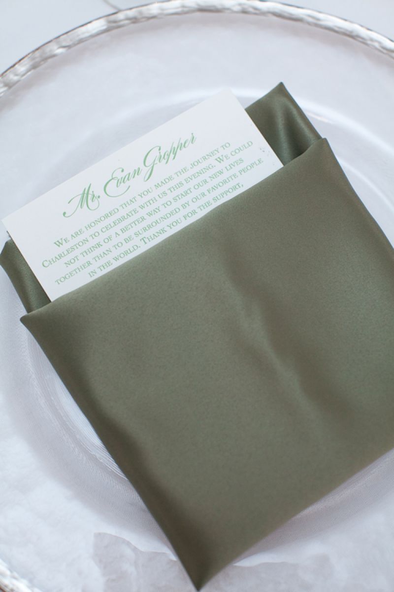 SPECIAL THANKS: Red Letter Events tucked appreciative welcome cards from the couple into each napkin.