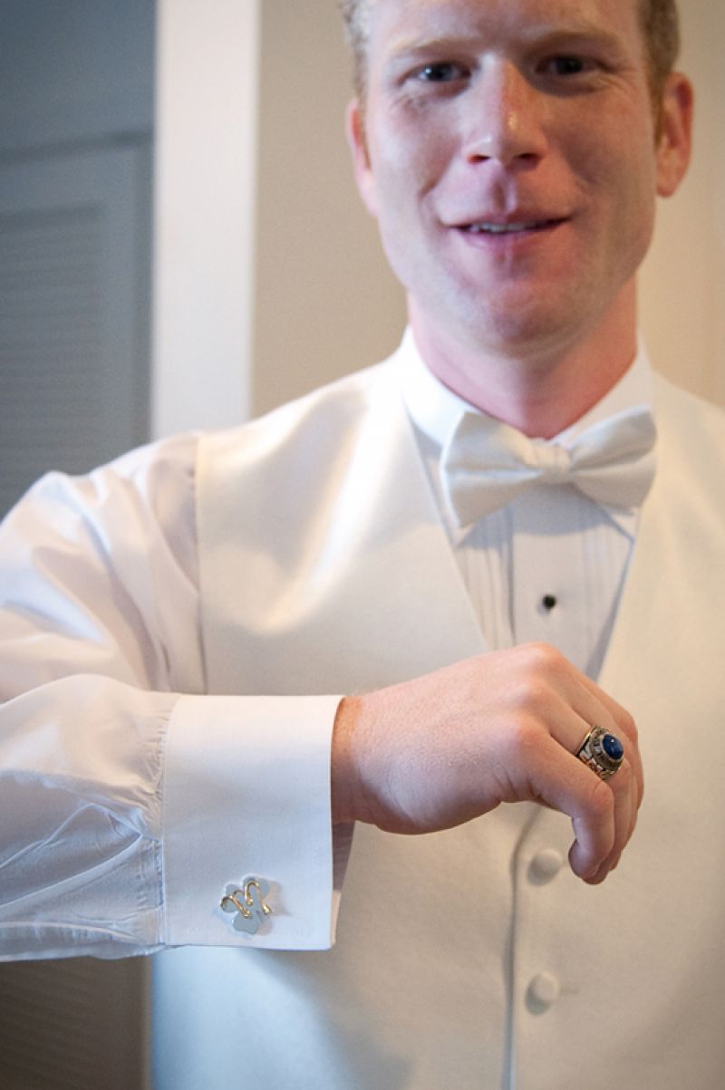 LUCK O’ THE IRISH: Lyndsey gifted Brian shamrock-shaped cufflinks that she had been melted down from her pair of Irish Claddagh earrings (which symbolize friendship, love, and loyalty).