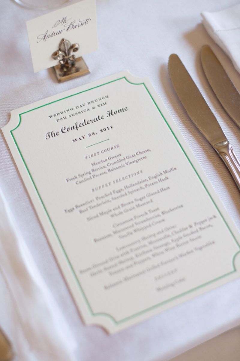 TIME TO DINE: Because they planned their wedding in less than four months, Jessica says that opting for a morning ceremony and midday reception was helpful in booking their desired venues and vendors, like Cru Catering.