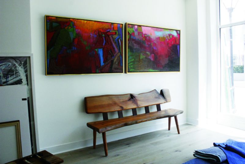 Cypress, pear, and walnut bench, 2010, 7&#039; x 24&quot; x 36&quot;