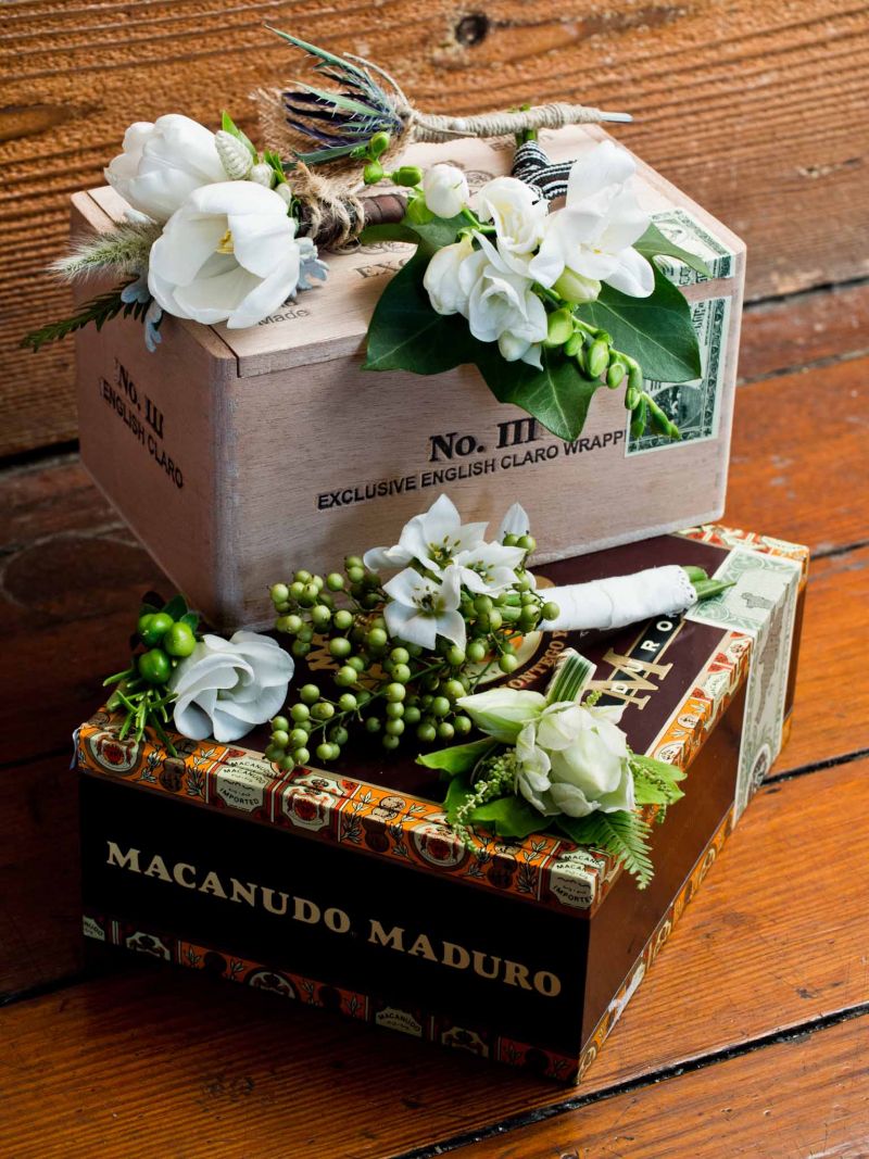 NATTY DETAILS: Boutonnieres from Ooh! Events and Tara Guerard Soirée (two at the top right).