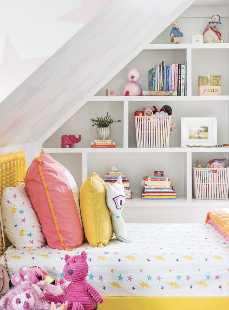 Star Power - Playful wallpaper, such as Sissy+Marley’s “Lucky Star,” helps make this a magical space for a five year old, as do built-ins rife with books and toys.  Location: Downtown, South of Broad (owned by Allison and Parker Green)  Issue: March 2019, “What’s Old Is New Again”  Photographer: Katie Charlotte